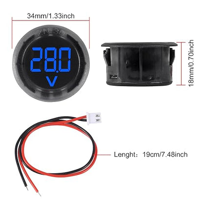 3pcs DC 4-100V LED Digital Display Circular Two-Wire Voltmeter DC Digital Voltmeter Head Display Reverse Connection Protection(Blue) - color: Blue