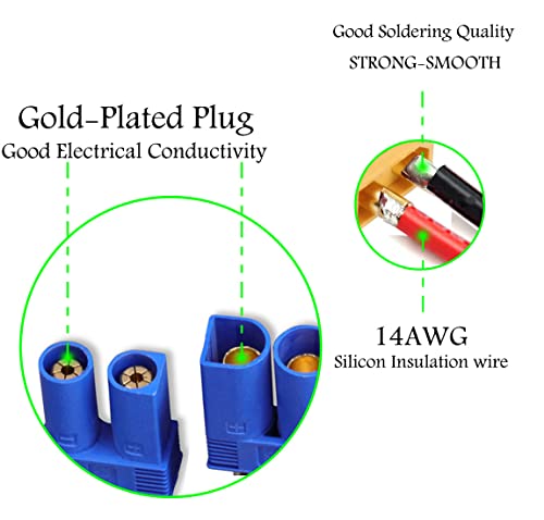 5 Pairs EC3 Male Female Banana Connector with 14AWG Silicone Wire 10cm RC Hobby Lipo Battery(Pack of 5) - size: EC3 cabel
