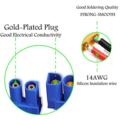 5 Pairs EC3 Male Female Banana Connector with 14AWG Silicone Wire 10cm RC Hobby Lipo Battery(Pack of 5) - size: EC3 cabel