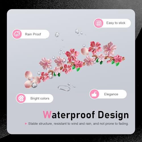16 PCS 3D Stereo Cherry Blossom Car Stickers, Flower Design DIY Car Body Bumper Decoration, Personalized Scratch Cover Waterproof Decals, Universal for Cars SUVs Trucks (Pink) - size: 16 PCS