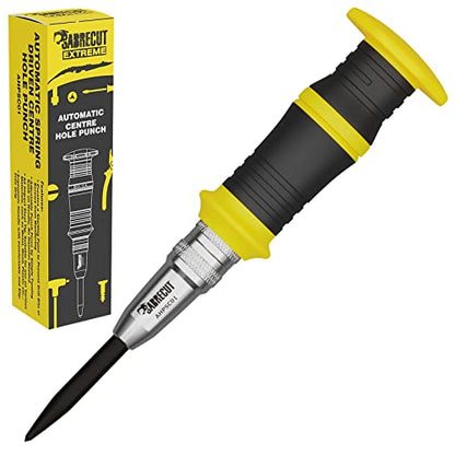 SabreCut 1pc AHPSC01 Automatic Variable Force Centre Punch & Scribe | Adjustable 60-140N spring force and hardened S2 tip mark metal, wood and plastic with heavy duty accuracy