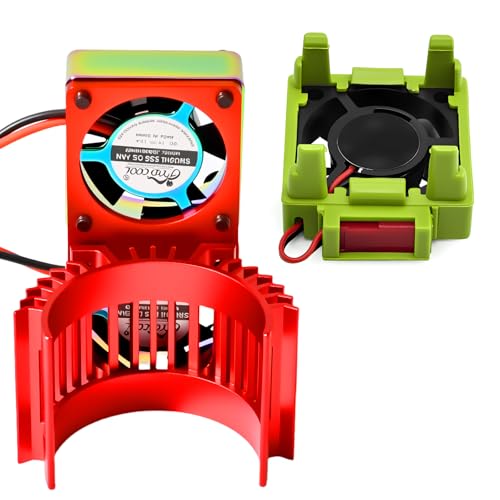 VXL-3s ESC Cooling Fan and Motor Cooling Fan 28000 RPM Dual Fan Set Upgrade for 1/10 Traxxas Slash 4x4 Stampede 4x4 Rustler 4x4 VXL Hoss 4×4 Velineon VXL 3s Heat Sink Replace #3340, Red - style: SRQ-Red Green