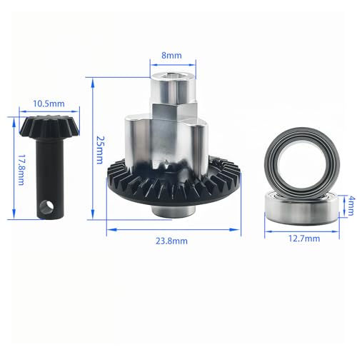 Hardened Steel Bevel Gear Set 13T/33T for 1/12 RC Car Axle, Metal Differential Bevel Gears with Bearings Upgrade