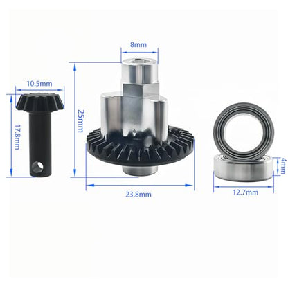 Hardened Steel Bevel Gear Set 13T/33T for 1/12 RC Car Axle, Metal Differential Bevel Gears with Bearings Upgrade