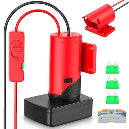 Upgraded Battery Adapter Compatible for Milwaukee 12V Battery | All-in-One Switch & Fuse Design, Power Ride Wheel Adapter Converter Kit for Ride-On Toys, 14 Gauge with Wire Terminals - color: red 12v