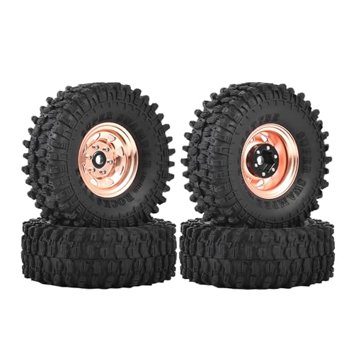 4PCS 1.55 inch Aluminum Alloy Metal Beadlock Wheels Rim and Rubber Tires for 1/10 RC Rock Crawler Car for Axial AX90069 D90 TF2 Tamiya CC01 JIMNY UTB18 Upgrade Parts(95MM,Rose Gold) - color: 95mm,rose Gold