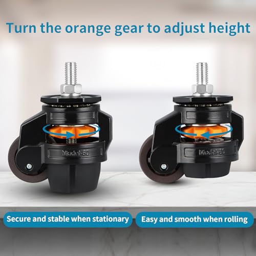 Skelang 4 Pcs Stem Leveling Machine Caster, Retractable Caster Wheel for Industrial Machine Equipment, Heavy Workbench, Movable Furniture, Total Load Capacity 2200Lbs