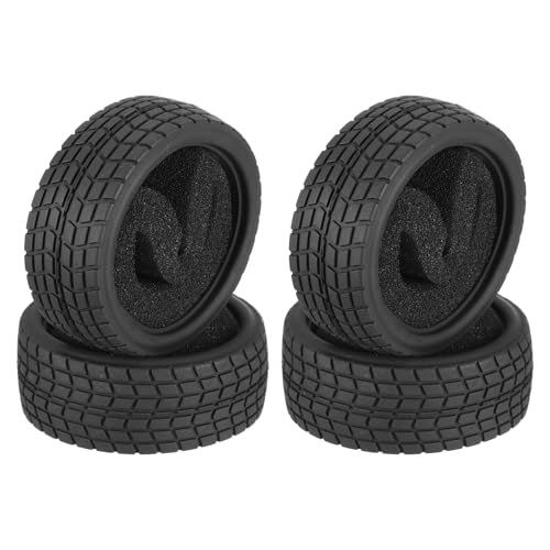 MECCANIXITY 4 Pcs RC 1/10 on Road Car Tire, Rubber Super Soft Tyre Racing Drift Tires with Foam Insert for RC 1:10 HPS TT01 Touring Drift Car Wheel Rim Double-Line Checkered Pattern 65mm