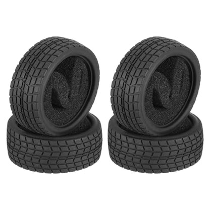 MECCANIXITY 4 Pcs RC 1/10 on Road Car Tire, Rubber Super Soft Tyre Racing Drift Tires with Foam Insert for RC 1:10 HPS TT01 Touring Drift Car Wheel Rim Double-Line Checkered Pattern 65mm