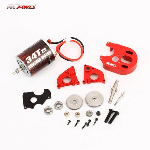 RCAWD 330% More Power 370 Motor SCX24 Transmission Gearbox Set for Axial 1/24 SCX24 AX26 Series Upgrades Part Red - color: Red