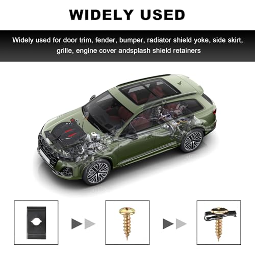 170 PCS Car U Clips with Screw Assortment Kit, 9 Different Sizes Automotive U Nuts with Screws Set, Vehicle U Clip Bolts Replacement Parts for Dash Door Panel Interior