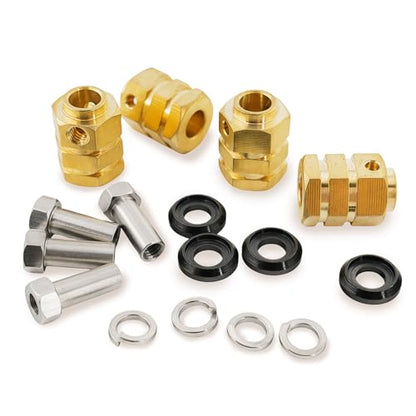 12mm Brass Wheel Hex Extension Adapters Compatible with TRX4 TRX6 1/10 RC Crawlers, Heavy Brass Wheel Spacers with Lock Nuts, 4PCS (15mm)
