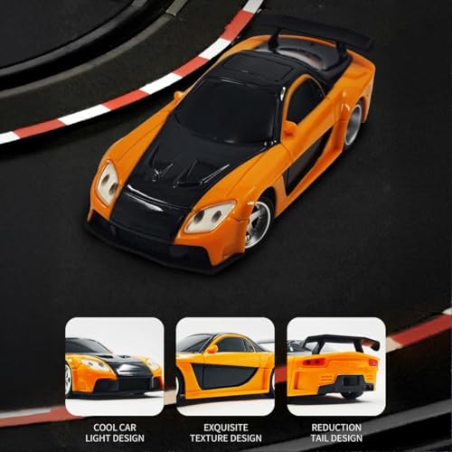 1/43 Scale RC Drift Car, 2.4GHz Full Proportional Mini Racing Car with Lights, 4WD Electric RTR Remote Control Car, Includes Drift & Racing Tires, Traffic Cones, USB Charger,（RTR/Rally Blue） - color: Rally Blue, size: RTR Version