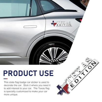 2 PCS Texas Flag Edition Emblems for Car, 3D Metal Off-Road Vehicle Badge Decals, Car Body State Flag Logo Sticker, Universal Personality Badge Modification Sticker for Cars Trucks (Silver)