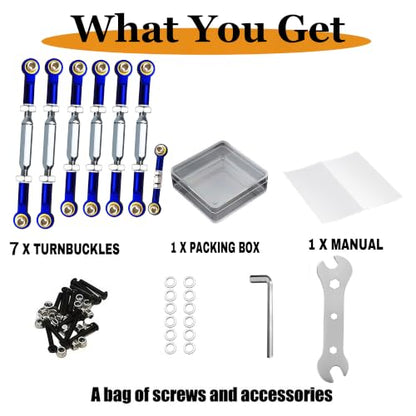 Stainless Steel Camber Links with Rod Ends Set for 1/10 Traxxas Slash,Blue | Adjustable Turnbuckles with Spacers & Wrench for Rustler 4X4/2WD, Stampede 4X4, Hoss 4X4, Bandit/VXL RC Car Hops Up Parts - color: Navy Blue