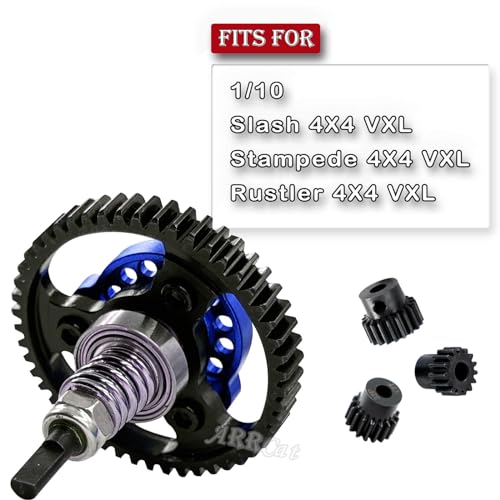 50T Metal Slipper Clutch Spur Gear&Center Drive Shaft Upgrades Part for 1/10 Slash 4X4 VXL,ARRCat Full Metal 50T (32-Pitch) Spur Gear Differential Gear w/ 19T 17T 15T Pinions,Navy Blue - color: Navy Blue (50T)