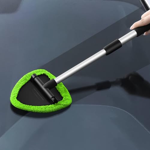 Car Windshield Cleaning Tool, Automotive Window Cleaner with 4 Reusable Washable Microfiber Pads & Extendable Handle, Vehicle Glass Wiper Kit, Universal for RV, SUV, Truck (Green) - color: Green