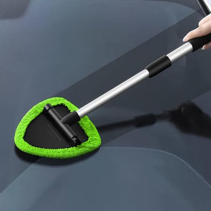 Car Windshield Cleaning Tool, Automotive Window Cleaner with 4 Reusable Washable Microfiber Pads & Extendable Handle, Vehicle Glass Wiper Kit, Universal for RV, SUV, Truck (Green) - color: Green