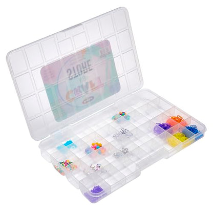 RoseArt Transparent 32 Grid Plastic Storage Box with Fixed Dividers - Organization Container for Loose Beads, Washi Tapes, Jewelry Supplies, Fishing Tackle and More - Made in U.S.A.