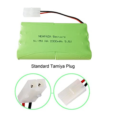 9.6V 2000mAH NiMH RC Car Flat 8-Cell AA Rechargeable Replacement Hobby Battery Pack and USB Charger Cable with Standard Tamiya Connector for RC Monster Truck, RC Battle Tank and Vehicles