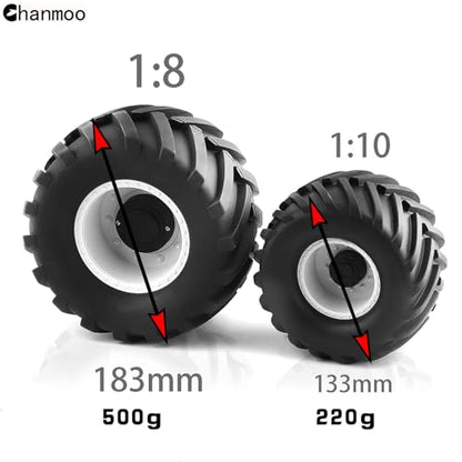 1/10 RC Monster Truck Tires and Hard Plastic Wheels Rims 12mm Hex Rubber Buggy Off Road Tyres with Foam for 1:10 Scale Truck Car Traxxas VXL 2WD Hoss 4x4 HSP HPI Tamiya Kyosho 4PCS (White) - color: White