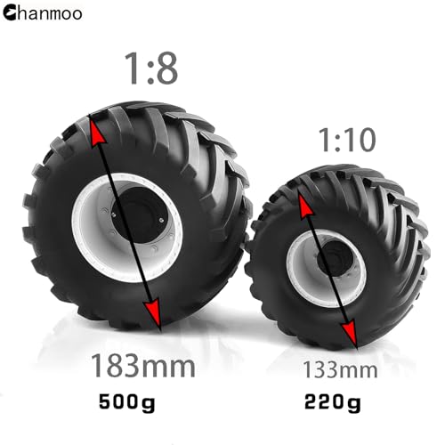 1/10 RC Monster Truck Tires and Hard Plastic Wheels Rims 12mm Hex Rubber Buggy Off Road Tyres with Foam for 1:10 Scale Truck Car Traxxas VXL 2WD Hoss 4x4 HSP HPI Tamiya Kyosho 4PCS (Black) - color: Black