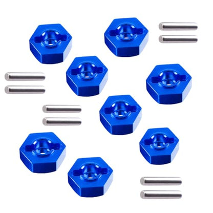 8pcs/Set Aluminum 12mm Wheel Hex Hubs Drive Adapter 5mm Thickness with 2x10mm pins for Redcat Axial HSP WLtoys Himoto Truck Model Car Upgrade Parts(Navy Blue) - color: Navy Blue