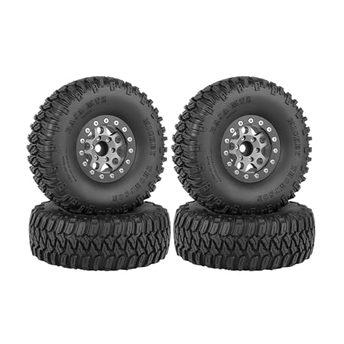 4PCS 1.55 Inch Aluminum Alloy 5Spoke Beadlock Wheel Rim Tyre and 95mm Rubber Tires Set for 1/10 RC Rock Crawler Car Upgrade Parts for Tamiya Axial AX90069 D90 TF2 CC01 LC70 (Grey Black) - color: Grey Black