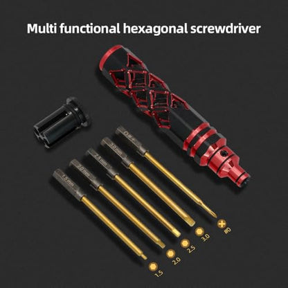 5-in-1 RC Tool Kit, Hex Allen Screwdriver Kit, RC Screwdriver Set 1.5mm 2.0mm 2.5mm 3.0mm RC Car Repair Tool Kit for RC Model Car Boat Helicopter (Red) - color: Red
