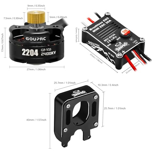 GOUPRC 2204 2400KV Brushless Outrunner Motor with Transmission & 30A Brushless Esc for SCX24 RC Crawler Axial 1/24 RC Car Truck - style: Motor+30A ESC Black