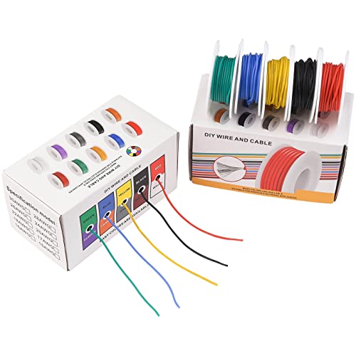 24 AWG Stranded Electrical Wire 24 Gauge Tinned Copper Wires Flexible Silicone Electric Hookup Wire Kit OD:1.6mm, 5 Colors 32.8ft/10m Each, DIY/Automotive/Home/Power Wiring Kit by Sznnzd™ - size: 5 Colors each 32.8Ft, style: 24AWG-Stranded