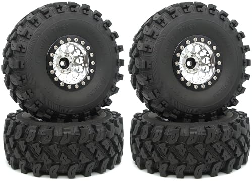 RC 1.9 Beadlock Wheels Negative Offsets 8mm and Tires for 1/10 SCX10 SCX10 SCX10 Pro TRX4 TRX6 Gen7/8 RC Crawler Remote Control Car Upgrades Aluminum 1.9 Wheel Rims (Silver Black) DK - color: Silver Black