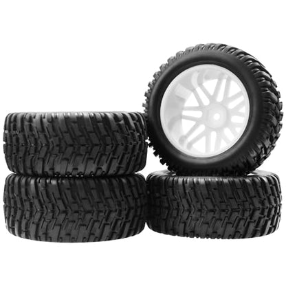 OD 96mm RC Off Road Short Course Truck Tire w/Plastic Rim 12mm Hex Compatible with 1/10 Scale Buggy Car HSP 94170 94155 Wltoys 1/14 144001 124019 RC Car (White) - color: White