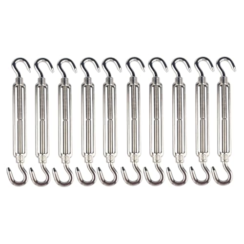10Pcs M6 Hook & Hook Turnbuckle Heavy Duty Tensioner Adjustable Shade Sail Hardware for Tightening Up Metal Cable Wire 1/4" - style: M6 Hook & Hook