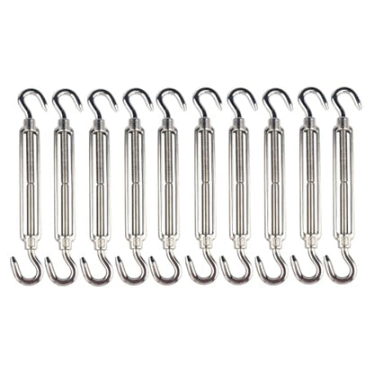 10Pcs M6 Hook & Hook Turnbuckle Heavy Duty Tensioner Adjustable Shade Sail Hardware for Tightening Up Metal Cable Wire 1/4" - style: M6 Hook & Hook