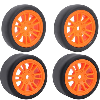 Pre-Mounted On-Road Drift Racing Wheel Tire Set Direct Pin Mount for 1/24 LOSI Micro-B WLtoys 244016-4PCS Rims Hub with Tires (Orange) - color: Orange