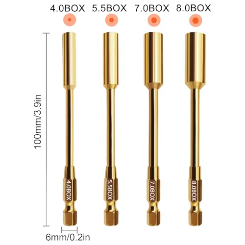 4.0mm 5.5mm 7.0mm 8.0mm Hex Nut Driver Head for 1/4" Drive Drill Screwdrivers Bit Electric Screwgun/Power Drill RC Repair Working 4 PCS