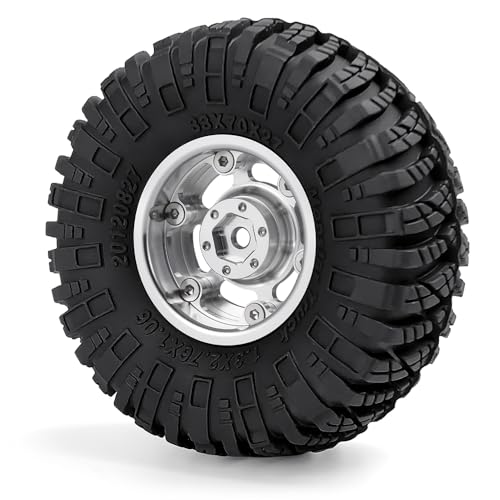 1.3inch Beadlock Wheel Hub Wheel Rim ＆ 70mm/2.76inch Crawler Tires | 4PCS Aluminum 1.3" Beadlock Wheels & Rubber Tires Set for 1/18 1/24 RC Crawler Car SCX24 TRX4M Upgrade Parts (Silver) - color: Silver