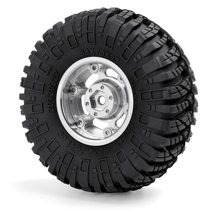 1.3inch Beadlock Wheel Hub Wheel Rim ＆ 70mm/2.76inch Crawler Tires | 4PCS Aluminum 1.3" Beadlock Wheels & Rubber Tires Set for 1/18 1/24 RC Crawler Car SCX24 TRX4M Upgrade Parts (Silver) - color: Silver