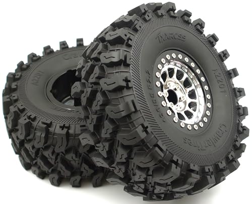 136mm 2.2 Aluminium Beadlock Wheels and Tires Set (4-Piece) for 1/10 RC Crawler (Silver Black) RK - color: Silver Black