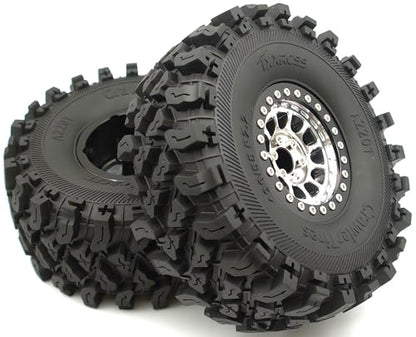 136mm 2.2 Aluminium Beadlock Wheels and Tires Set (4-Piece) for 1/10 RC Crawler (Silver Black) RK - color: Silver Black