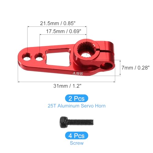 MECCANIXITY Aluminum Alloy 25T Steering Servo Single Sided Red Arm Horn for DIY RC Car/Boat/Airplane Boat Accessories 2 Pcs - color: Red