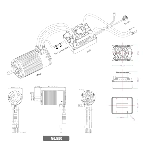 XC GL550&GL10 APP Controls Sensored Brushless Motor and FOC ESC Combo,80A Current,2-3S Lipo,6.0/7.4V BEC,IP67 Water Proof,3300KV FOC Motor,Applicable to:1/10 1/8 Crawler Off Road