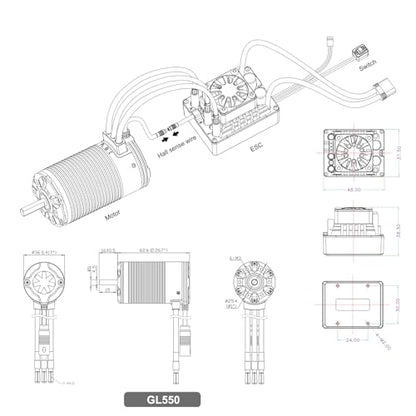 XC GL550&GL10 APP Controls Sensored Brushless Motor and FOC ESC Combo,80A Current,2-3S Lipo,6.0/7.4V BEC,IP67 Water Proof,3300KV FOC Motor,Applicable to:1/10 1/8 Crawler Off Road