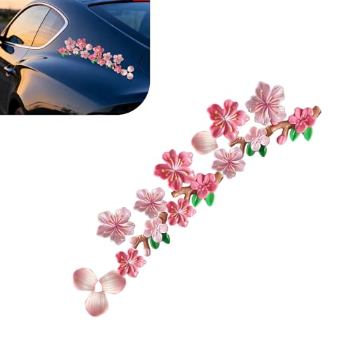 16 PCS 3D Stereo Cherry Blossom Car Stickers, Flower Design DIY Car Body Bumper Decoration, Personalized Scratch Cover Waterproof Decals, Universal for Cars SUVs Trucks (Pink) - size: 16 PCS