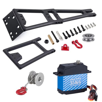 AMK 1/10 RC Crawler Tow Truck Accessory Kit, Truck Tow Truck Crane Arm Wrecker Servo Winch Kit, for 1/10 RC Crawler SCX10 TRX4 Capra LCG Chassis Upgrades Parts - color: Black