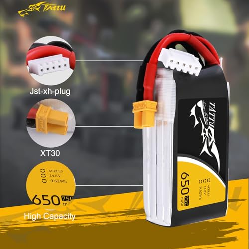 TATTU 650mAh 4S1P 75C 14.8V Lipo Battery with XT30 Plug(2 Pcs) - size: 2 Pcs