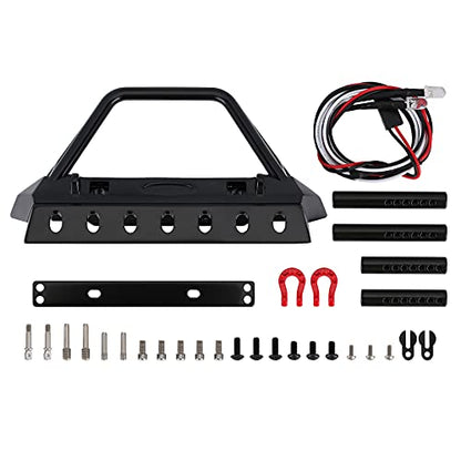 INJORA Metal Front Bumper with Tow Hooks and Lights for 1/10 TRX4 SCX10 - size: 115*98mm