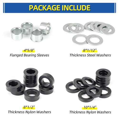 Bearing Bore Hole and Hub Length Adjustment Hardware Kit, with Flanged Bearing Sleeves, Nylon & Steel Washers
