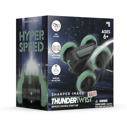 Sharper Image® Thunder Twist Rally - RC Stunt Car with Rechargeable Battery, High-Speed 360° Stunts, Double-Sided Driving, 2.4 GHz Remote Control, LED Lights, Flips & Spins Rotating Car Kids Toy Gift